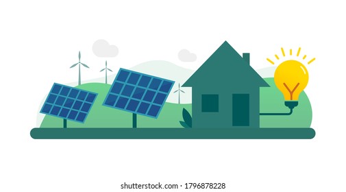 Green City , Wind energy , Solar energy Flat Vector Design 