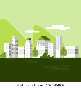 Green Cityscape  - Flat Vector Illustration 