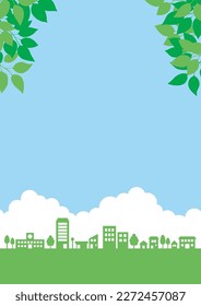 Green cityscape and fresh greenery background, vector illustration
