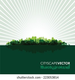 green cityscape overprint background