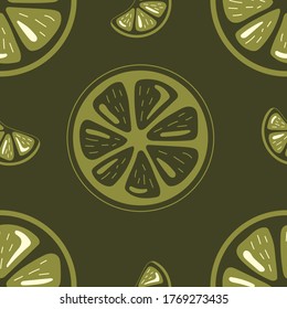 green ciyrus lime on green background seamless pattern