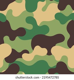 Green classic camouflage, vector seamless pattern in the style of doodles, hand drawn