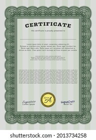 Green Classic Certificate or Diploma template.  Perfect design.  With complex background.  Customizable, Easy to edit and change colors. 
