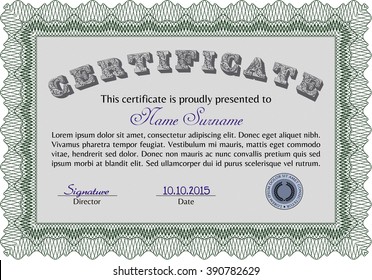 Green Classic Certificate or Diploma template. Money Pattern design. 