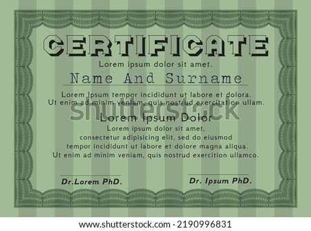 Green Classic Certificate or Diploma template.  Elegant design.  Printer friendly.  Vector illustration. 