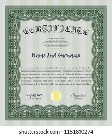 Green Classic Certificate template. Artistry design. With great quality guilloche pattern. Customizable, Easy to edit and change colors. 