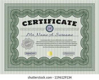 Green Classic Certificate template. Artistry design. Complex background. Customizable, Easy to edit and change colors. 