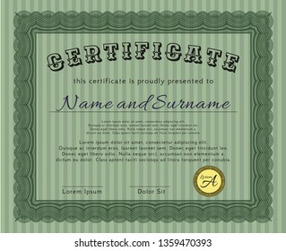 Green Classic Certificate template. Artistry design. Customizable, Easy to edit and change colors. With great quality guilloche pattern. 