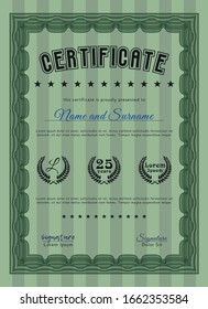Green Classic Certificate template. Artistry design. Detailed. With background. 