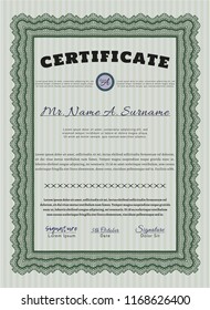 Green Classic Certificate template. With background. Perfect design. Detailed. 