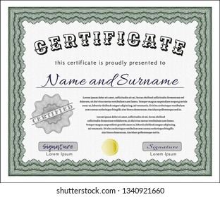 Green Classic Certificate template. With background. Vector illustration. Nice design. 