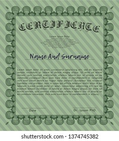 Green Classic Certificate template. With background. Nice design. Detailed. 