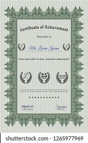 Green Classic Certificate template. Beauty design. Complex background. Vector illustration. 