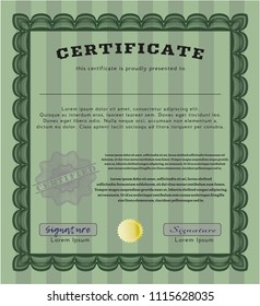 Green Classic Certificate template. Complex background. Artistry design. Vector illustration. 