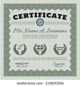 Green Classic Certificate template. With complex linear background. Money Pattern design. Customizable, Easy to edit and change colors. 
