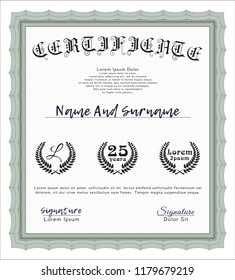 Green Classic Certificate template. With complex background. Retro design. Detailed. 