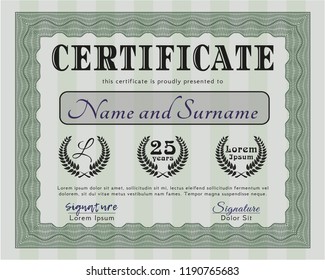 Green Classic Certificate template. With complex linear background. Customizable, Easy to edit and change colors. Cordial design. 