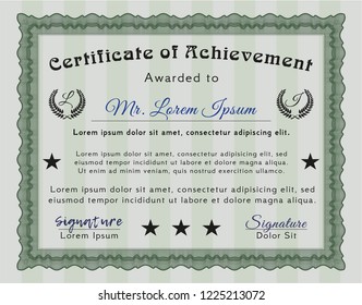 Green Classic Certificate template. With complex background. Cordial design. Vector illustration. 