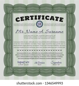 Green Classic Certificate template. With complex linear background. Vector illustration. Sophisticated design. 