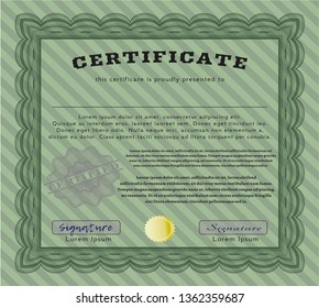 Green Classic Certificate template. With complex linear background. Detailed. Sophisticated design. 