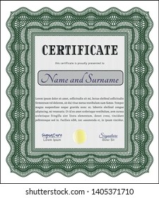 Green Classic Certificate template. With complex background. Vector illustration. Modern design. 