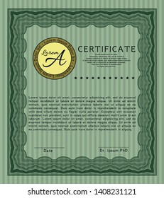 Green Classic Certificate template. With complex background. Detailed. Money style design. 