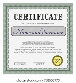 Green Classic Certificate template. With complex linear background. Money style design. Customizable, Easy to edit and change colors. 