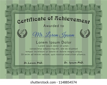 Green Classic Certificate template. Cordial design. Complex background. Detailed. 