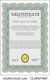 Green Classic Certificate template. Customizable, Easy to edit and change colors. With background. Money Pattern design. 