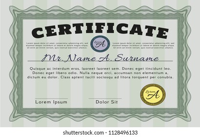 Green Classic Certificate template. Customizable, Easy to edit and change colors. With quality background. Money Pattern. 