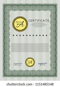 Green Classic Certificate template. Customizable, Easy to edit and change colors. With guilloche pattern and background. Money Pattern design. 