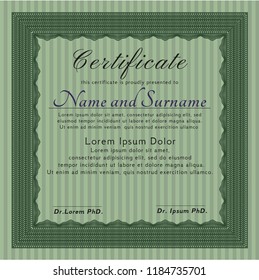 Green Classic Certificate template. Customizable, Easy to edit and change colors. With great quality guilloche pattern. Beauty design. 