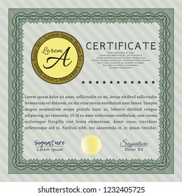 Green Classic Certificate template. Customizable, Easy to edit and change colors. With complex background. Cordial design. 