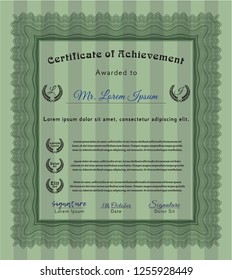Green Classic Certificate template. Customizable, Easy to edit and change colors. With complex linear background. Money style design. 
