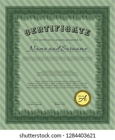 Green Classic Certificate template. Customizable, Easy to edit and change colors. With complex background. Money Pattern design. 