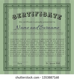 Green Classic Certificate template. Customizable, Easy to edit and change colors. With guilloche pattern. Money Pattern. 