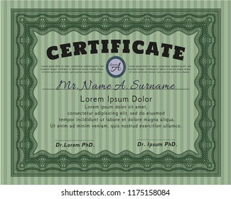 Green Classic Certificate template. Detailed. Printer friendly. Money Pattern design. 