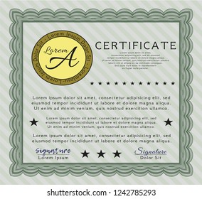 Green Classic Certificate template. Detailed. With guilloche pattern. Money Pattern. 