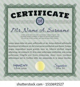 Green Classic Certificate template. Detailed. With guilloche pattern. Perfect design. 