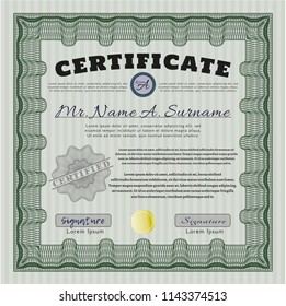 Green Classic Certificate template. Easy to print. Detailed. Money Pattern. 
