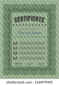 Green Classic Certificate template. Easy to print. Vector illustration. Cordial design. 
