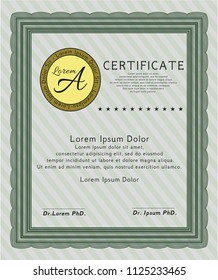 Green Classic Certificate template. Elegant design. Vector illustration. With background. 