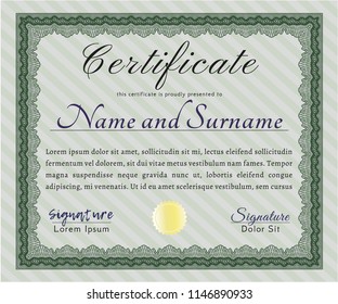 Green Classic Certificate template. Elegant design. With linear background. Detailed. 