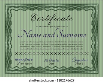 Green Classic Certificate template. Elegant design. With guilloche pattern. Customizable, Easy to edit and change colors. 