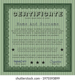 Green Classic Certificate template.  Excellent design.  With guilloche pattern and background.  Customizable, Easy to edit and change colors. 