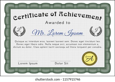 Green Classic Certificate template. Good design. With great quality guilloche pattern. Customizable, Easy to edit and change colors. 