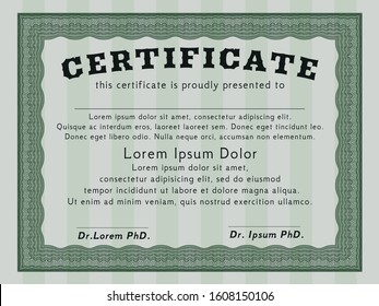 Green Classic Certificate template. With great quality guilloche pattern. Perfect design. Customizable, Easy to edit and change colors. 