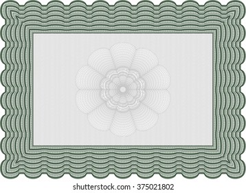 Plantilla de certificado clásico verde. Con un patrón de guilloche de gran calidad. Diseño del patrón de dinero. Premio.