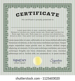 Green Classic Certificate template. With guilloche pattern. Customizable, Easy to edit and change colors. Nice design. 