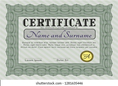 Green Classic Certificate template. With linear background. Modern design. Vector illustration. 